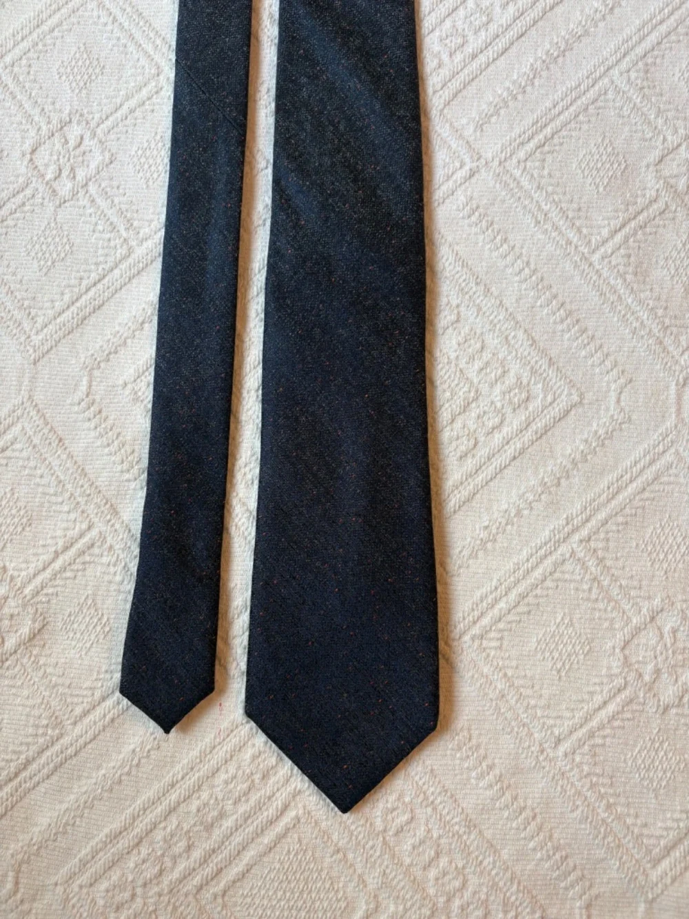 MADE Cam Newton Navy Blue Tweed Knit Silk Blend Necktie Skinny Tie